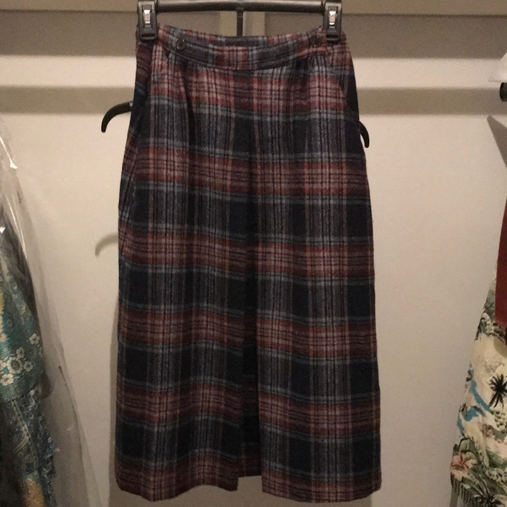 Vintage Plaid A-Line Midi Skirt